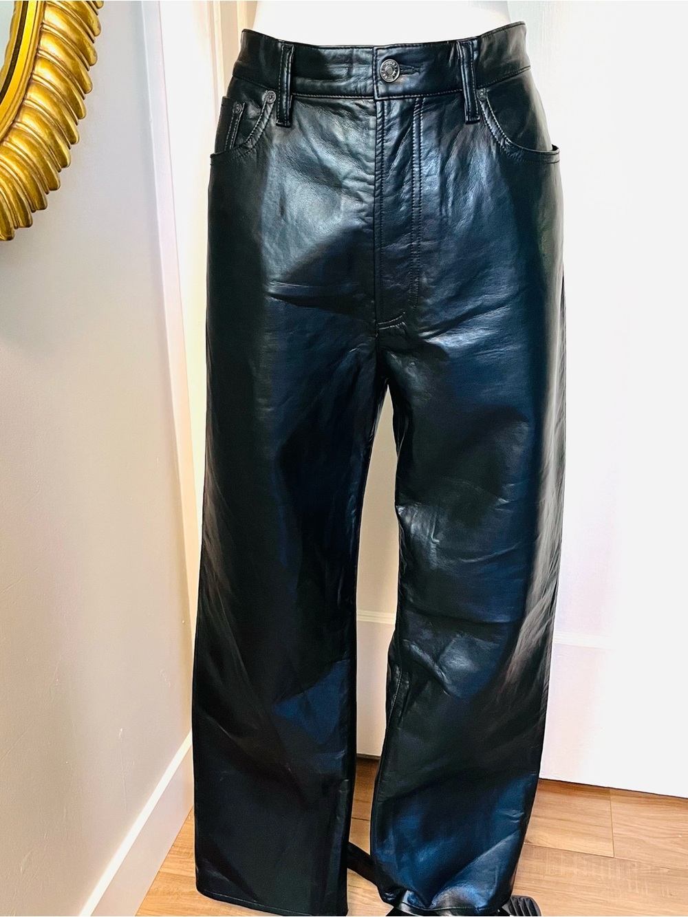 Agolde RECYCLED LEATHER 90`S PINCH WAIST Pants, Sz 32